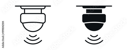 Motion sensor icon set, security detection device with signal waves icon in line and flat style. vector illustration.