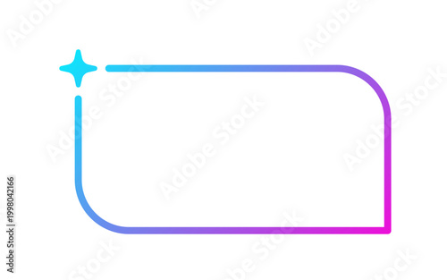 AI gradient rectangle speech bubble. Artificial intelligence neon chat box with star. Tech text frame with blue pink gradient. Neural network bar. Vector illustration isolated on white background.