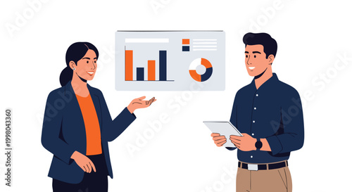 Strategic B2B Consultants Analyzing Marketing Performance Metrics and ROI Growth Data Visualization