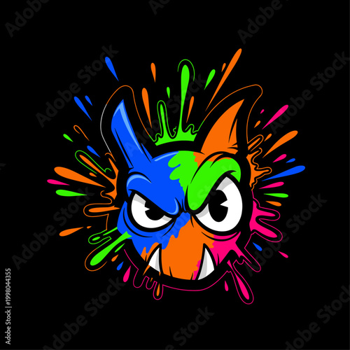 Colorful cartoon monster face expression.