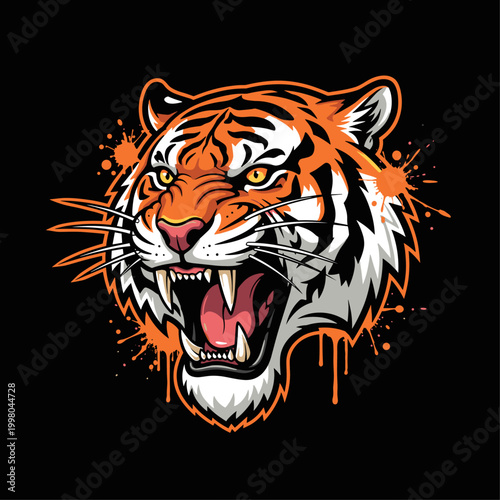 Fierce Orange Tiger Head Portrait.