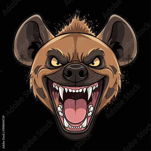 Spotted Hyena Cartoon Angry Face Closeup.