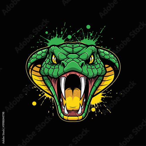 Green Snake Head Close Up Portrait.