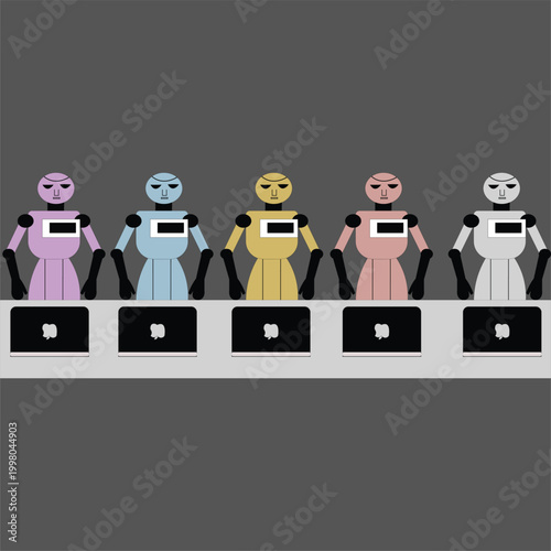 Futuristic Robot Core Icon Set Stock Vector