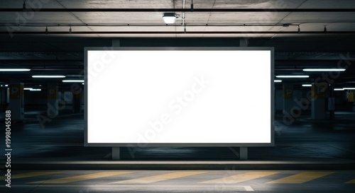 Blank Large Billboard Frame in Underground Parking Area for Advertising and Mockups