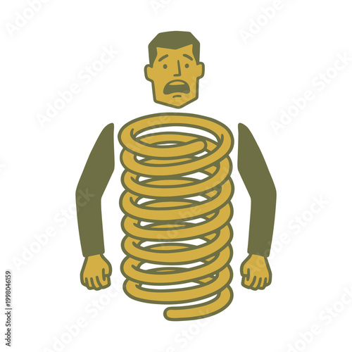 Conceptual Illustration of a Man with a Spring as His Torso, Symbolizing Flexibility and Resilience