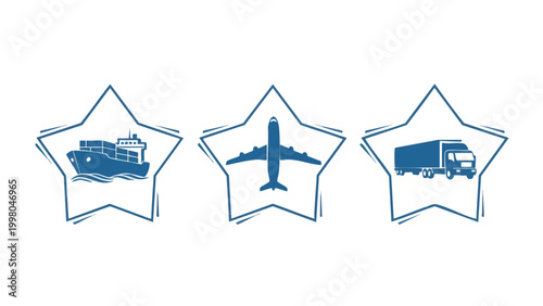 Global Shipping Logistics Icons: Air, Sea, Land Transport Solutions
