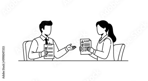 Professional job interview handshake between male candidate and female HR manager in office setting