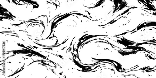 Abstract flowing black ink on a white canvas, creating a dynamic and visually compelling design, full of swirls, splashes, and a raw, artistic energy. 