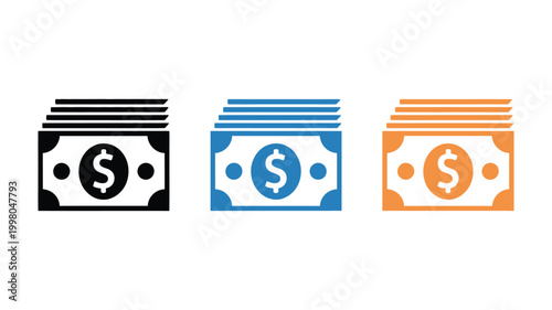 Cash icon, black blue orange colors, money currency graphics, finance payment symbols, vector illustration