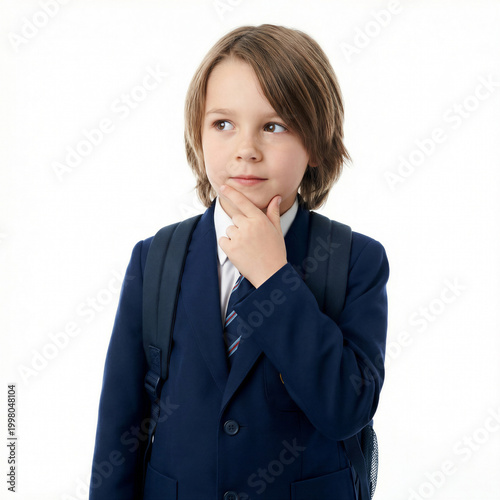Thoughtful Student in Suit with Backpack