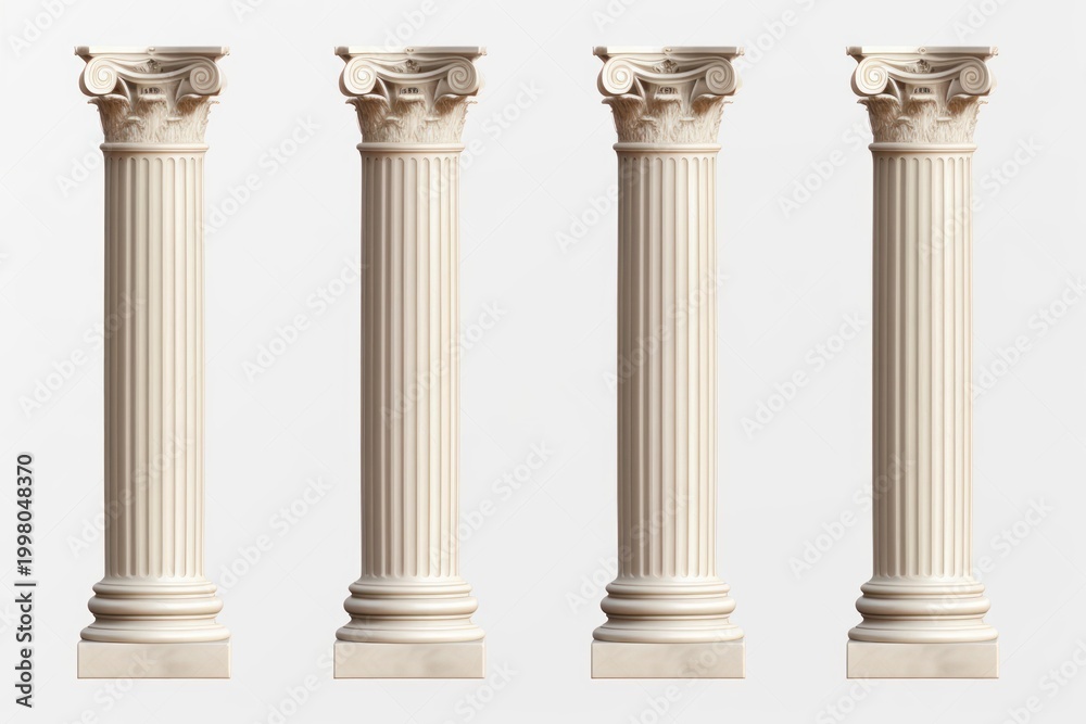 Fototapeta premium Four ancient greek roman style ionic columns providing support and architectural aesthetic