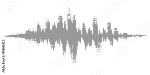 Abstract graphic of a city skyline with a sound wave visual representation, symbolizing urban soundscapes and audio vibrations. 