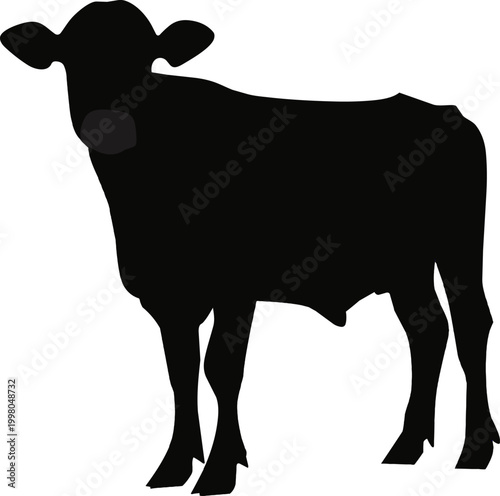Cow Silhouette Vector, Simple Flat Farm Animal Illustration Isolated on Black Background

