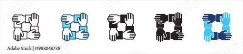 Four hands holding each other's arms icon set. Icon symbol usable for: unity, teamwork, support, solidarity, cooperation, connection, togetherness, partnership, community. Vector illustration