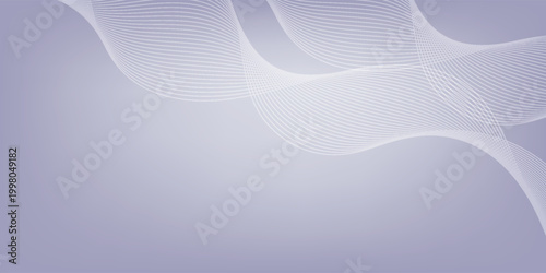 Abstract gray background with white shining curved wave lines