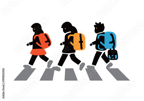 横断歩道を安全に渡る子供たちのシンプルアイコン