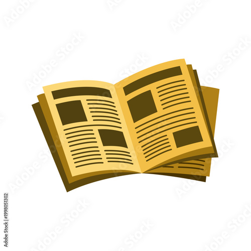 Vintage Newspaper Illustration with Open Pages and Layout