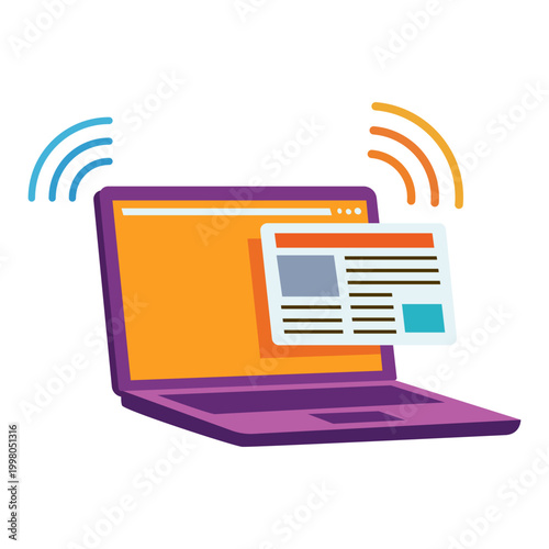 Laptop with Webpage and WiFi Signals Vector Illustration