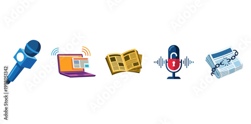 Journalism and Media Icons Set for News and Press Freedom