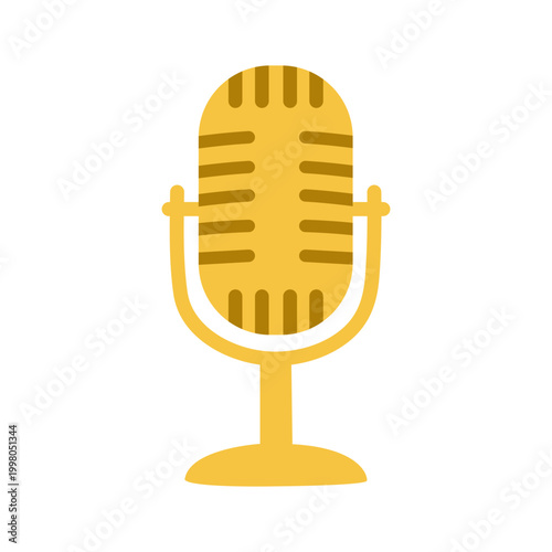 Retro Golden Microphone Icon Illustration for Audio and Podcast
