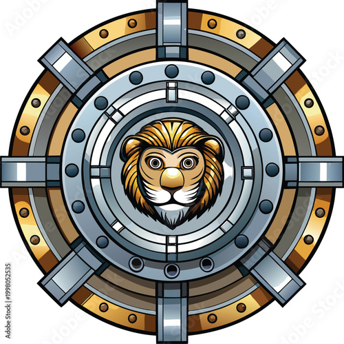 3D mechanical lion emblem with futuristic gear design for Wildlife Protection Initiatives technology and wildlife conservation and Eco-Conscious Environmental Awareness Content