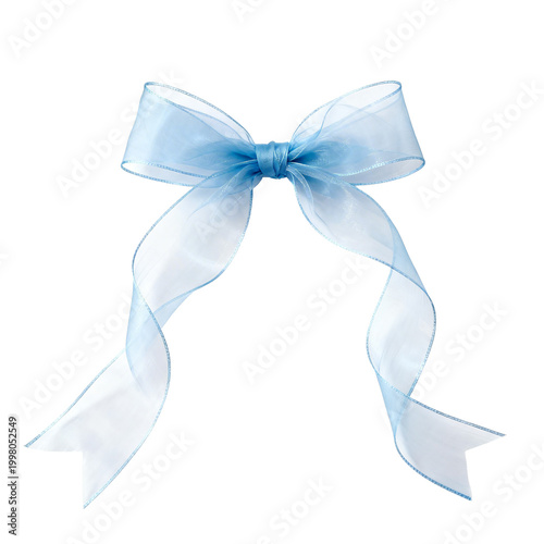 [Transparent Background PNG]Blue Organza Ribbon Bow on White Background