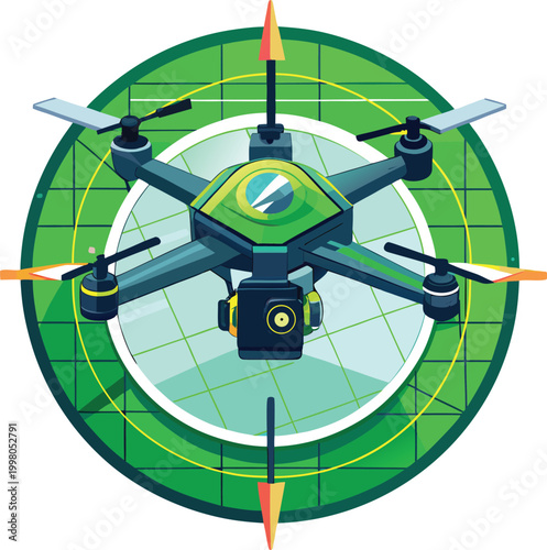 Drone with camera on green target background for wildlife protection initiatives, Perfect for Adobe Stock Eco-Friendly Branding and Environmental Awareness Campaigns