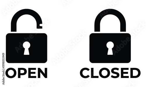 Set of Open and Closed Padlock Icons Representing Cyber Security Data Protection Privacy Access Control and Safety Standards for Digital Information Systems.