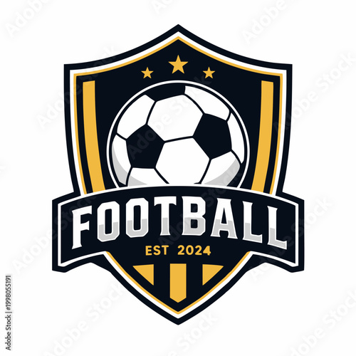 Modern football logo badge with shield shape and soccer ball element, clean vector style suitable for sports branding and team identity.