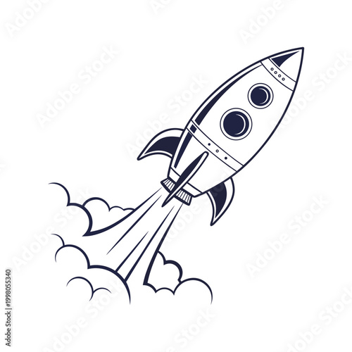 Retro Rocket Launch Illustration Minimal Space Line Art Design