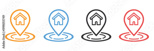 Location pin icon, colorful map marker symbols, hospital education car home graphics, navigation category concept, vector illustration