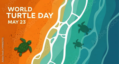World Turtle Day Illustration with Sea Turtles on Beach and Ocean
