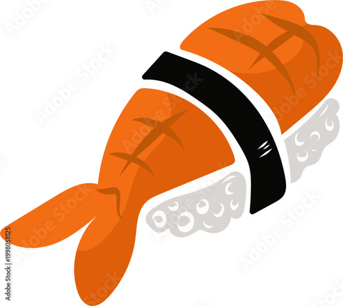 Ebi shrimp nigiri sushi sticker for seafood restaurant and delivery Vector illustration
