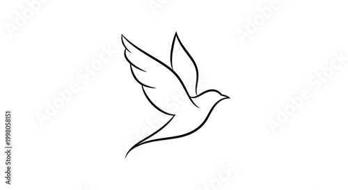 Minimalist Dove Outline Drawing, Flying Bird Silhouette, Simple Line Art for Peace and Freedom Concepts