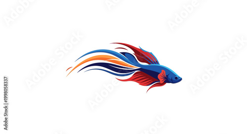 Vibrant Betta Fish Swimming with Flowing Fins, Isolated on White Background