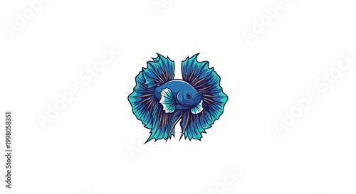 Vibrant Blue Betta Fish with Flowing Fins, Isolated on White