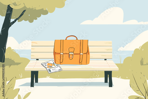A Worn Satchel Spilling Stories onto a Park Bench