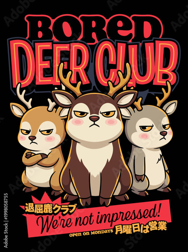 Three bored deer with antlers looking unimpressed.