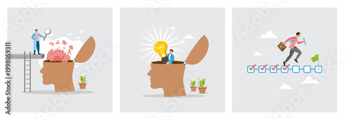 Analyze Amnesia Patient Brain. Creative Mind Awakening. Across Checkpoints After Completed Tasks.