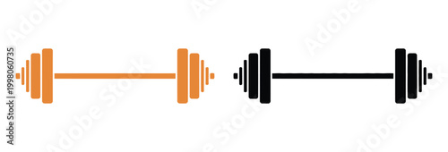 Dumbbell icon, orange black variants, fitness weightlifting symbols, gym strength training concept, sport vector illustration