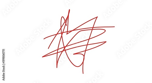 Foto Abstract Red Line Art Signature Design on White Background - Artistic Doodle Ele