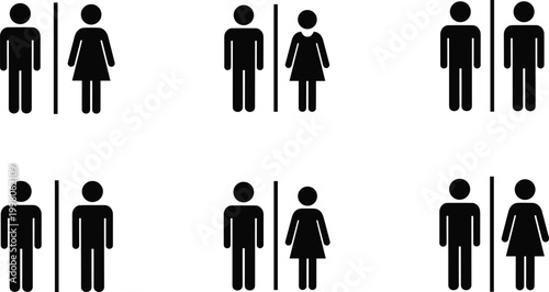 Cuadro en lienzo Restroom gender icons set, male female and unisex toilet symbols collection, bat