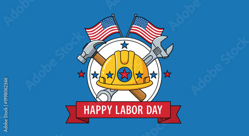 Happy labor day illustration with patriotic american symbols