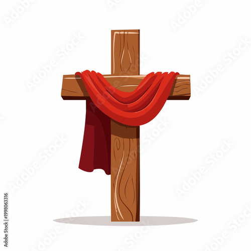 Wooden Cross with Red Drape