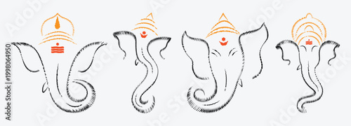 ganapati zigzag line art set. Decoration for Indian Hindu Auspicious Occasion, ganesh chaturthi special vector, editable design. poster, card, home decor.