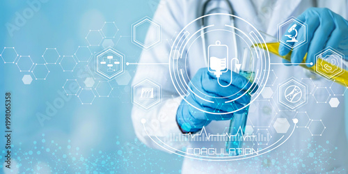 Tableau sur toile Medical professional using digital interface showcasing coagulation testing and