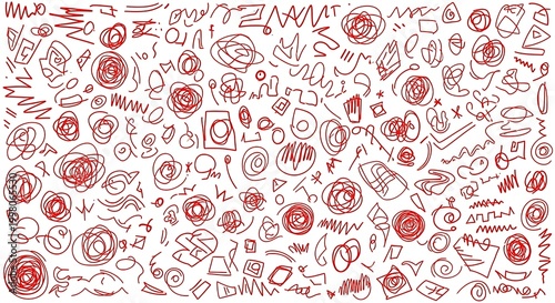 Konstfotografi A collection of various abstract red doodles and scribbles, presented in a horiz