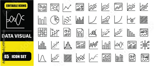 Data Visualization AI Graph Icon Set – Reporting Systems, Business Intelligence Dashboards, Statistical Charts, Machine Learning Insights, Analytics and Performance Metrics Line Icons – Thin Line Edit
