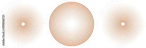 Red concentric ripple circles set. Sonar or sound wave rings collection. Epicentre, target, radar icon concept. Radial signal or vibration elements.